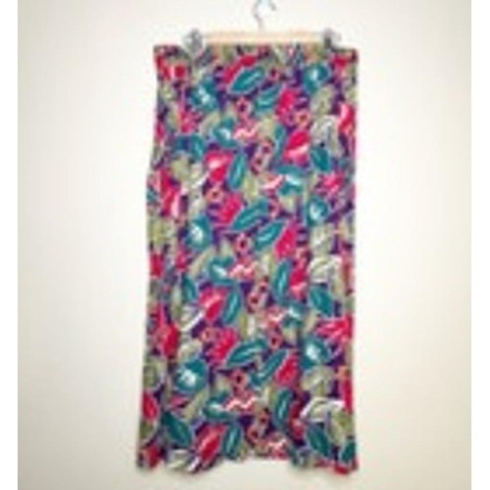 Vintage Kathie Lee Midi Skirt Ditsy Hawaiian Floral Cottagecore Boho Plus Sz 18 - Picture 4 of 6